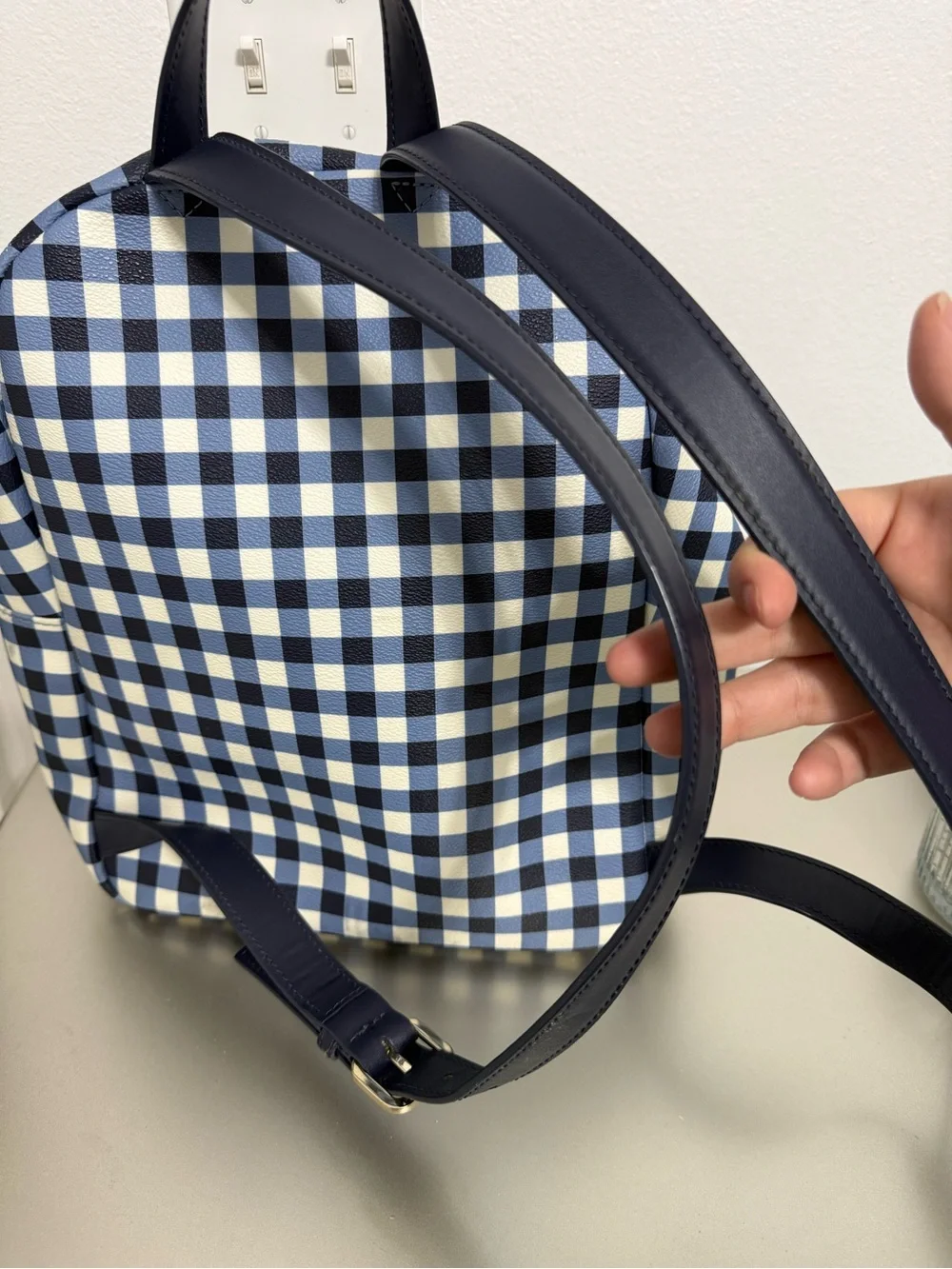 kate spade navy and white gingham backpack